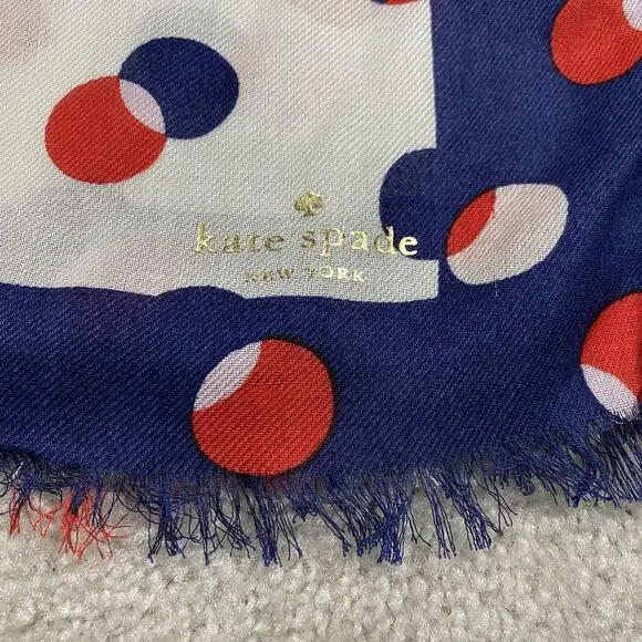 Kate Spade Scarf Womens Navy Red Dot Modal Cashmere Fringe Wrap Pashmina - Picture 3 of 6